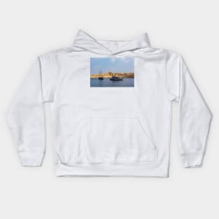 Coastal landscape of Valletta with ships Kids Hoodie